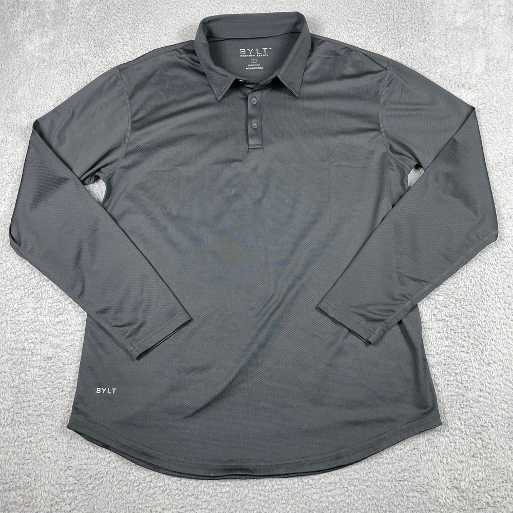 BYLT Premium Basics Long Sleeve Polo Mens Large Gray Athletic Performance Shirt